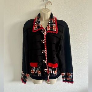 Jack B Quick XL Novelty Vintage Beaded‎ Cardigan Sweater Tartan Peter Pan Collar
